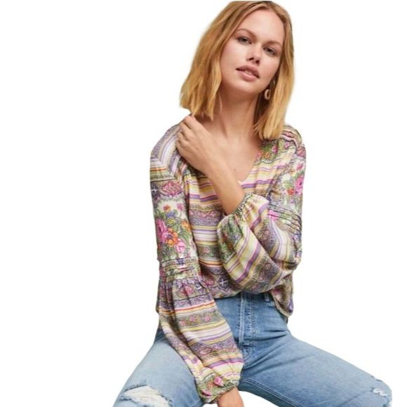 Maeve x Anthropologie Ceresco Bohemian Peasant Top - Size XS - Picture 1 of 7